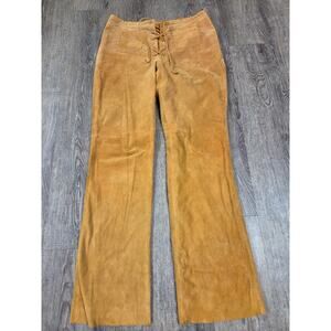 Boutique Europa 100% Genuine Leather Tan Pants Lace Front Women's Size 6